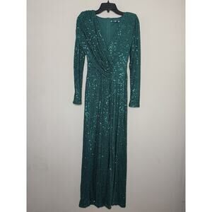 Baltic Born Zurich Sequin Long Sleeve Christmas Maxi Dress Green Womens Size S